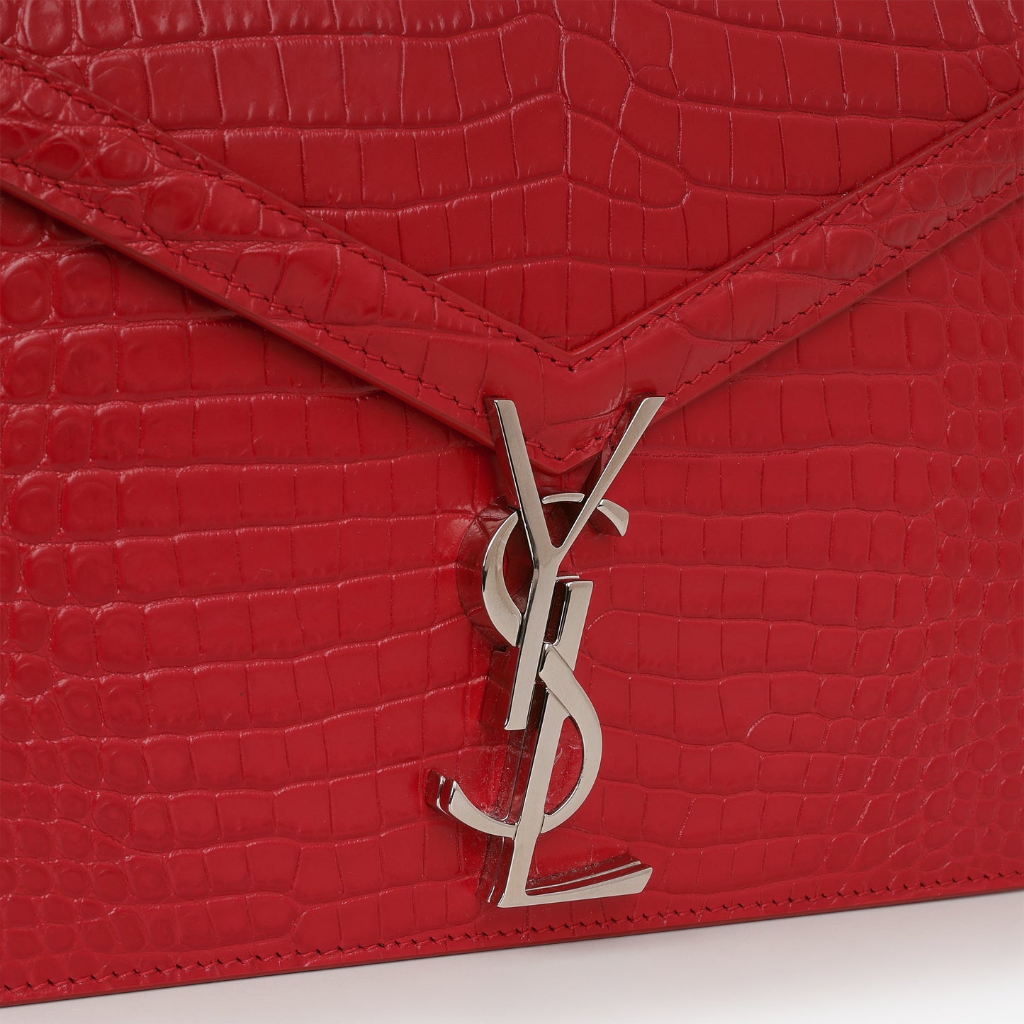 Saint Laurent Cassandra Shoulder Bag - Red Croc Embosed Calfskin | Silver Hardware