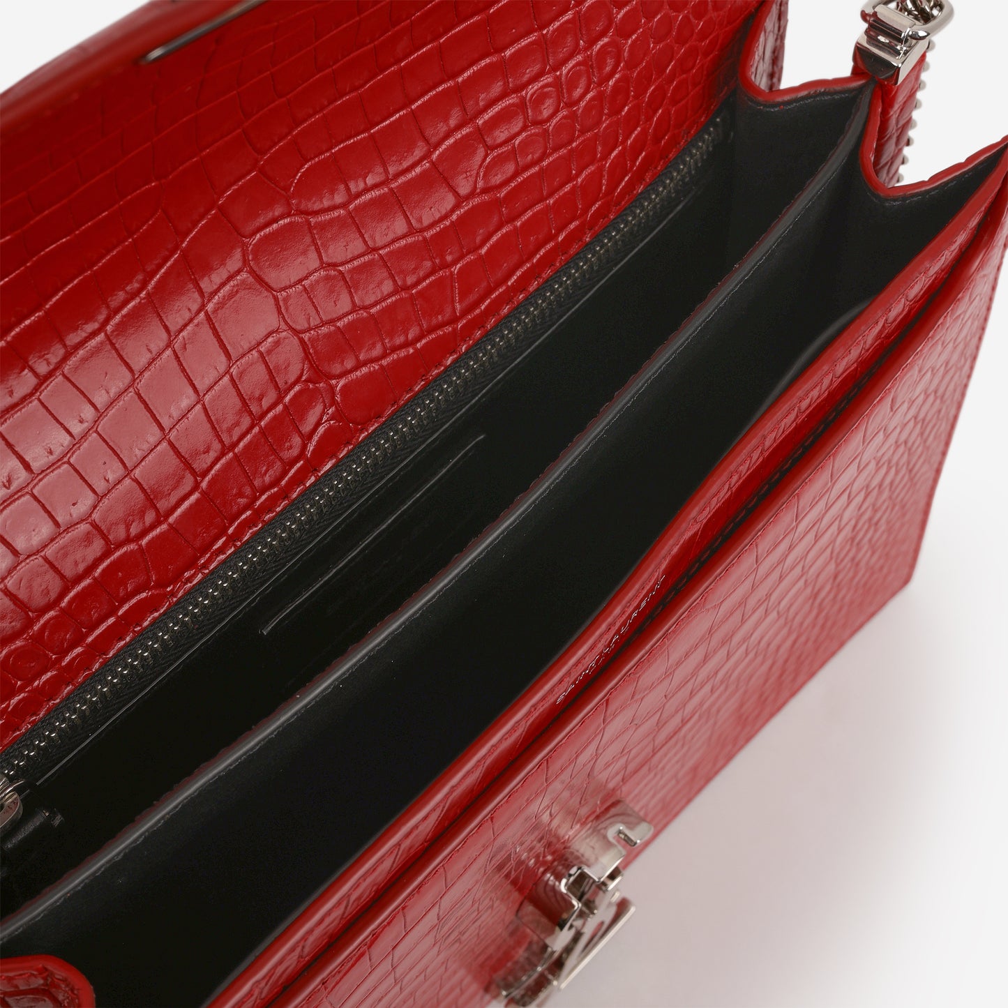 Saint Laurent Cassandra Shoulder Bag - Red Croc Embosed Calfskin | Silver Hardware