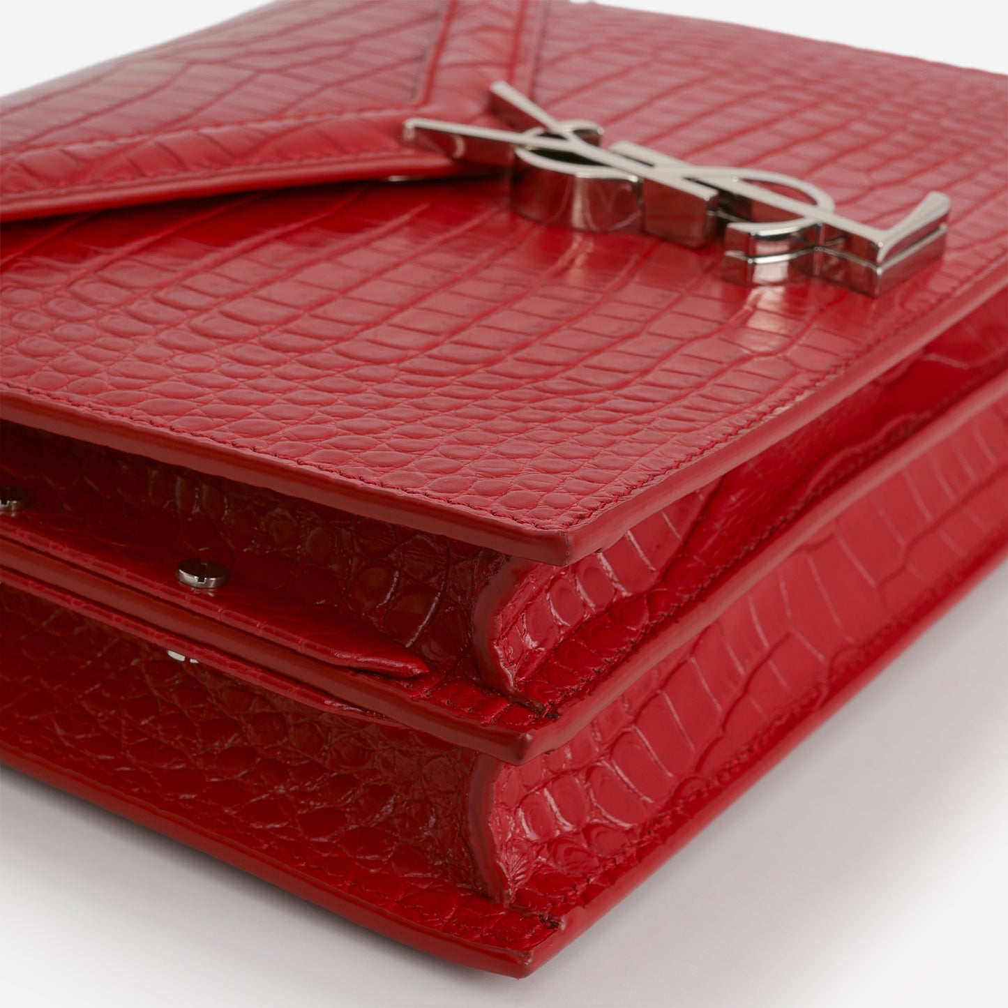 Saint Laurent Cassandra Shoulder Bag - Red Croc Embosed Calfskin | Silver Hardware