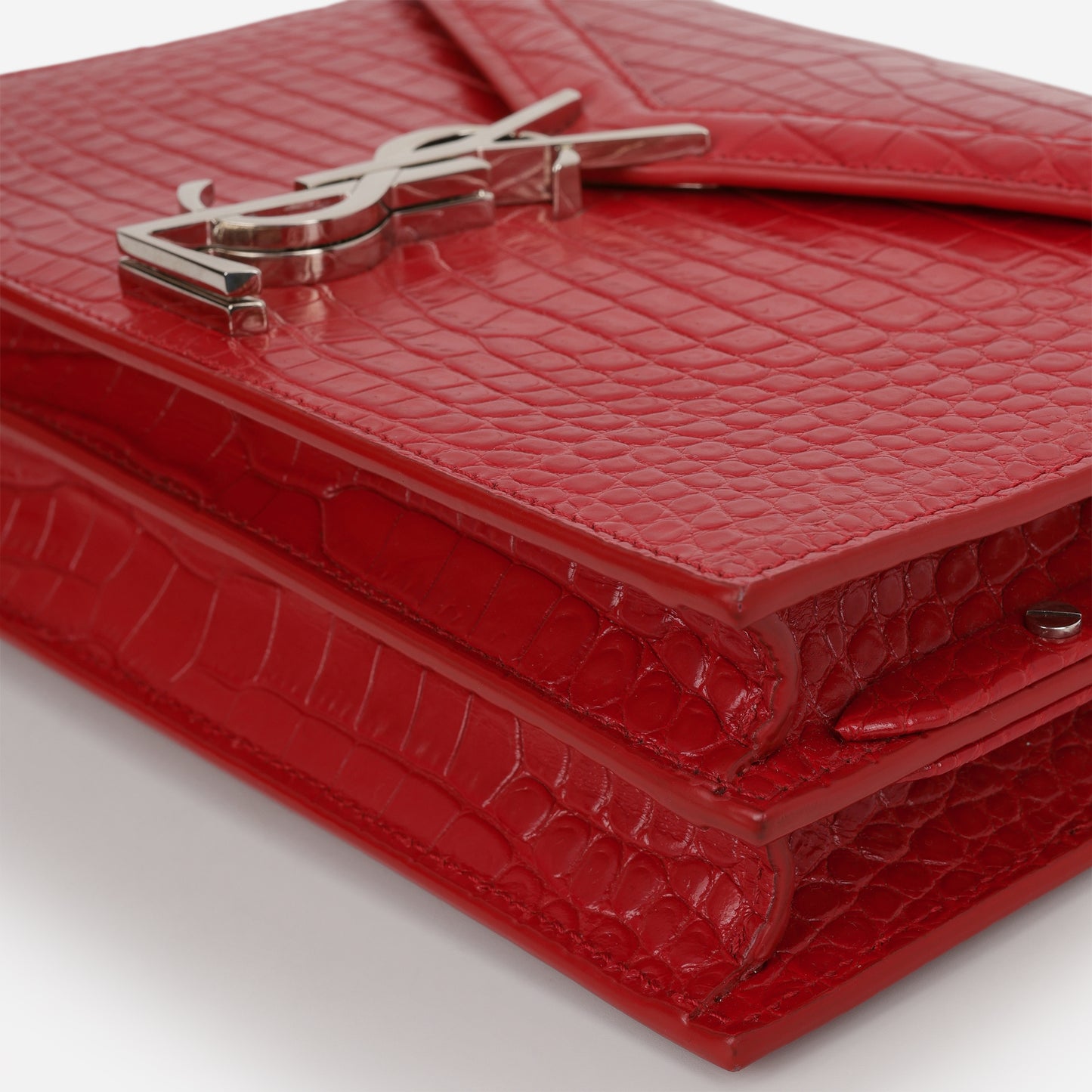 Saint Laurent Cassandra Shoulder Bag - Red Croc Embosed Calfskin | Silver Hardware