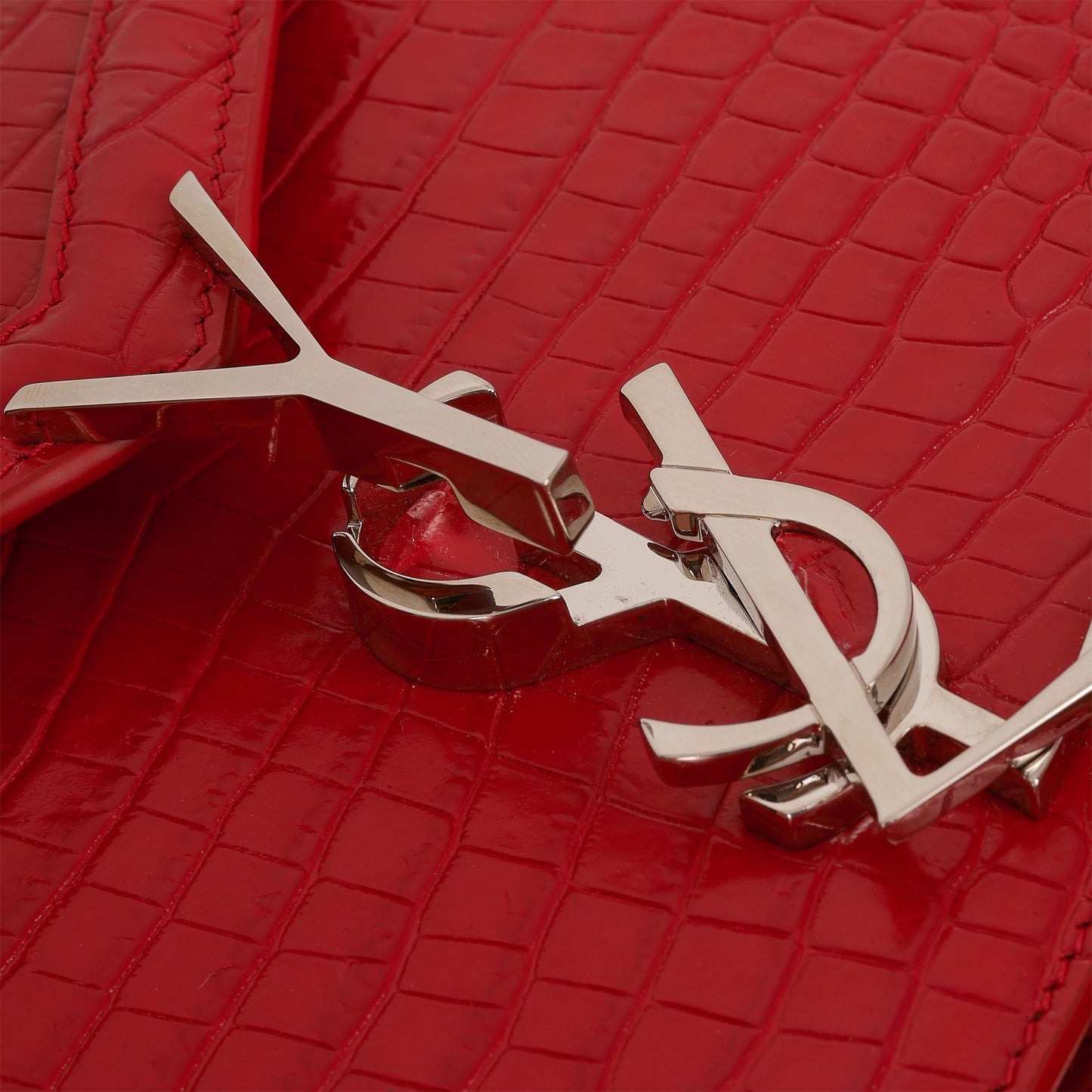 Saint Laurent Cassandra Shoulder Bag - Red Croc Embosed Calfskin | Silver Hardware