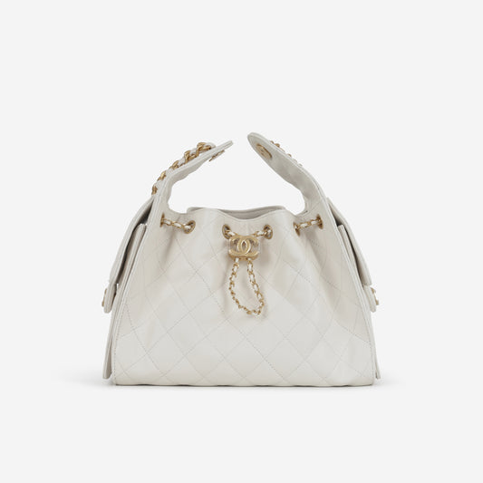 Chanel Small 25 Hobo - White Caviar | Aged Gold Hardware