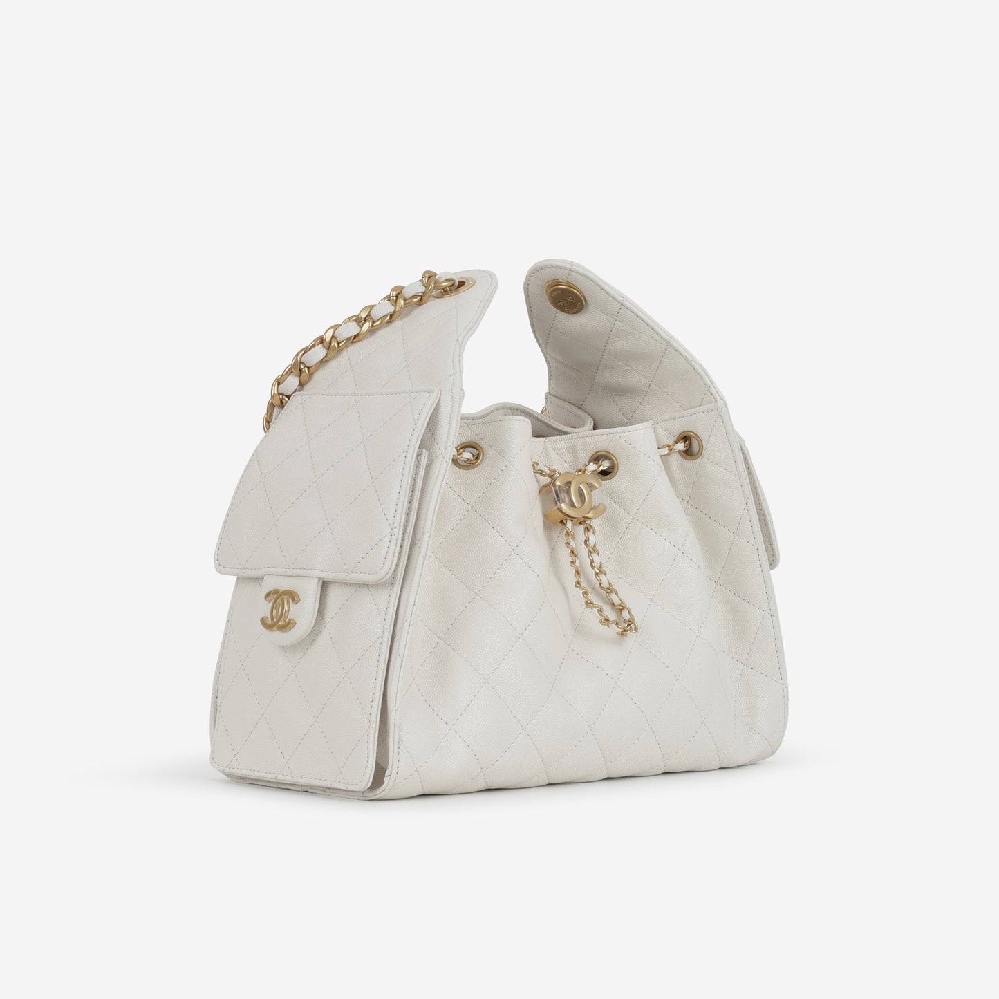 Chanel Small 25 Hobo - White Caviar | Aged Gold Hardware