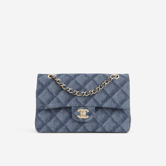 Chanel Small Classic Flap - Dark Denim Tromp L'oeil | Champagne Gold Hardware