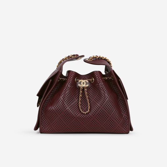 Chanel Small 25 Hobo - Perforated Burgundy Calfskin | Gold Hardware