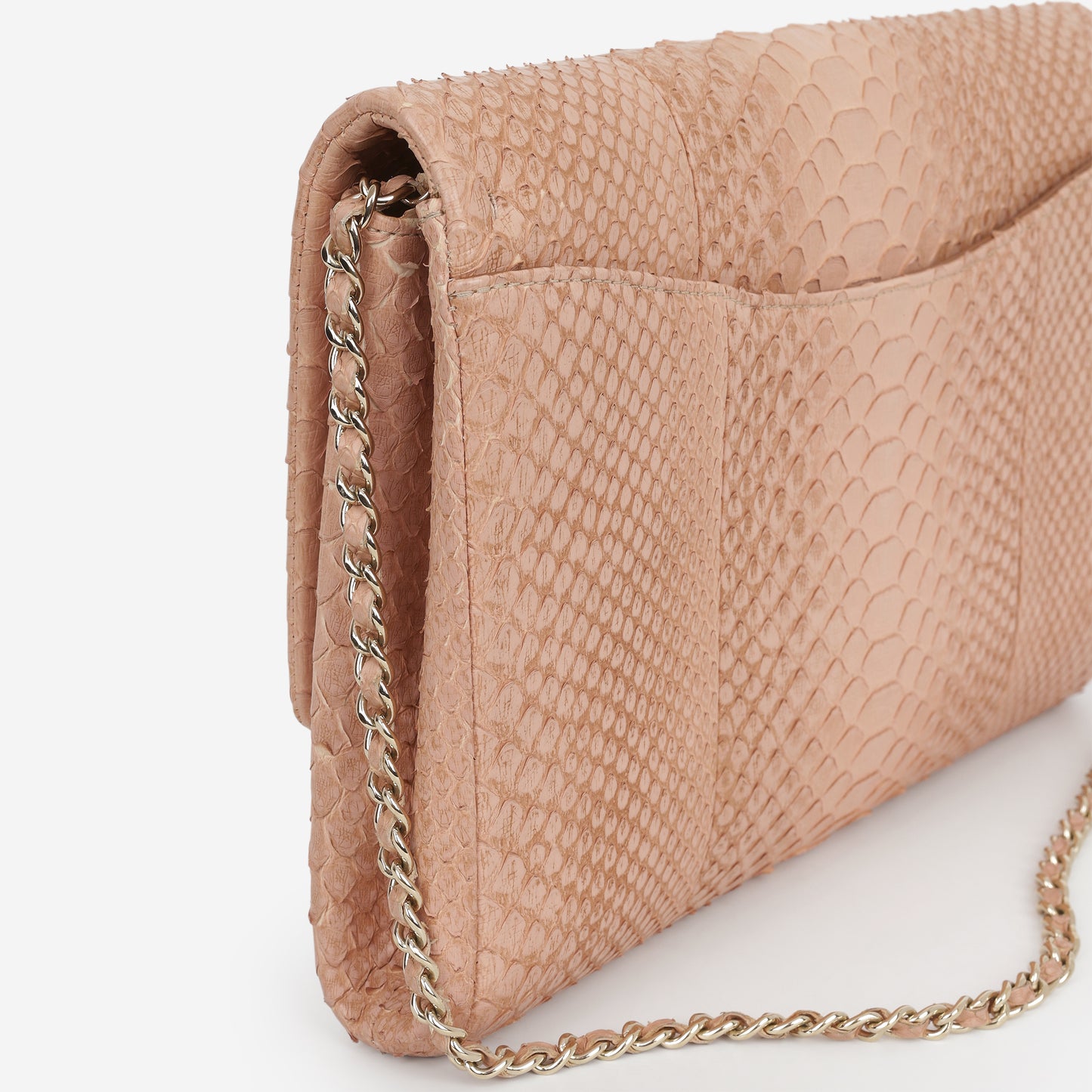 Chanel Classic Timeless Clutch On Chain - Blush Pink Python | Champagne Gold Hardware