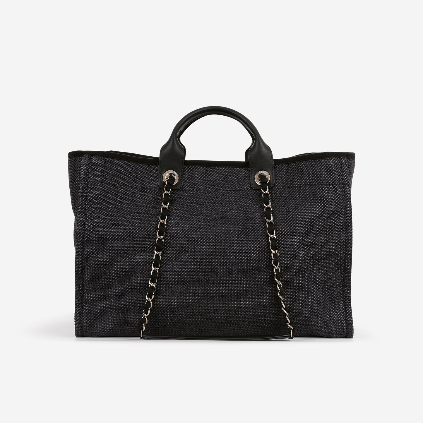 Chanel Large Deauville - Navy Raffia / Canvas | Champagne Gold Hardware