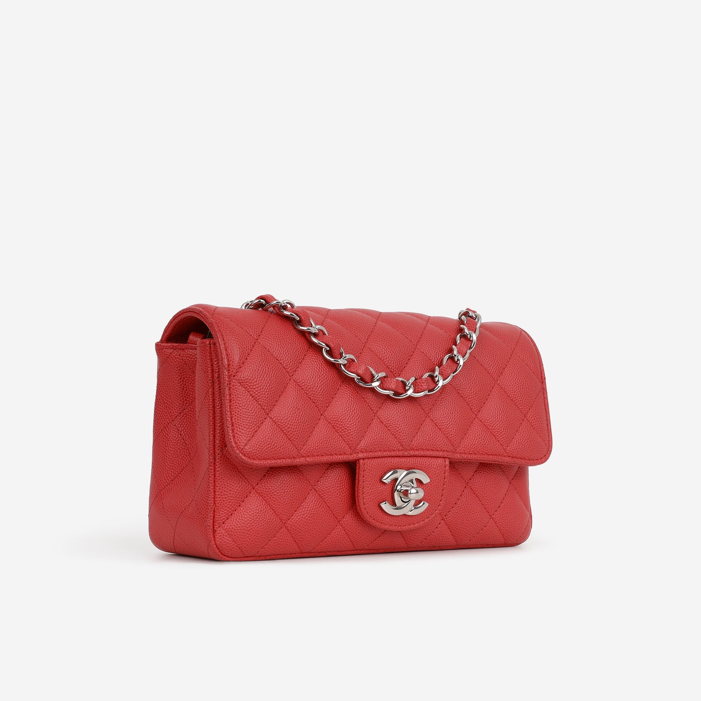 Chanel Mini Rectangular - Coral Red Matte Caviar | Silver Hardware