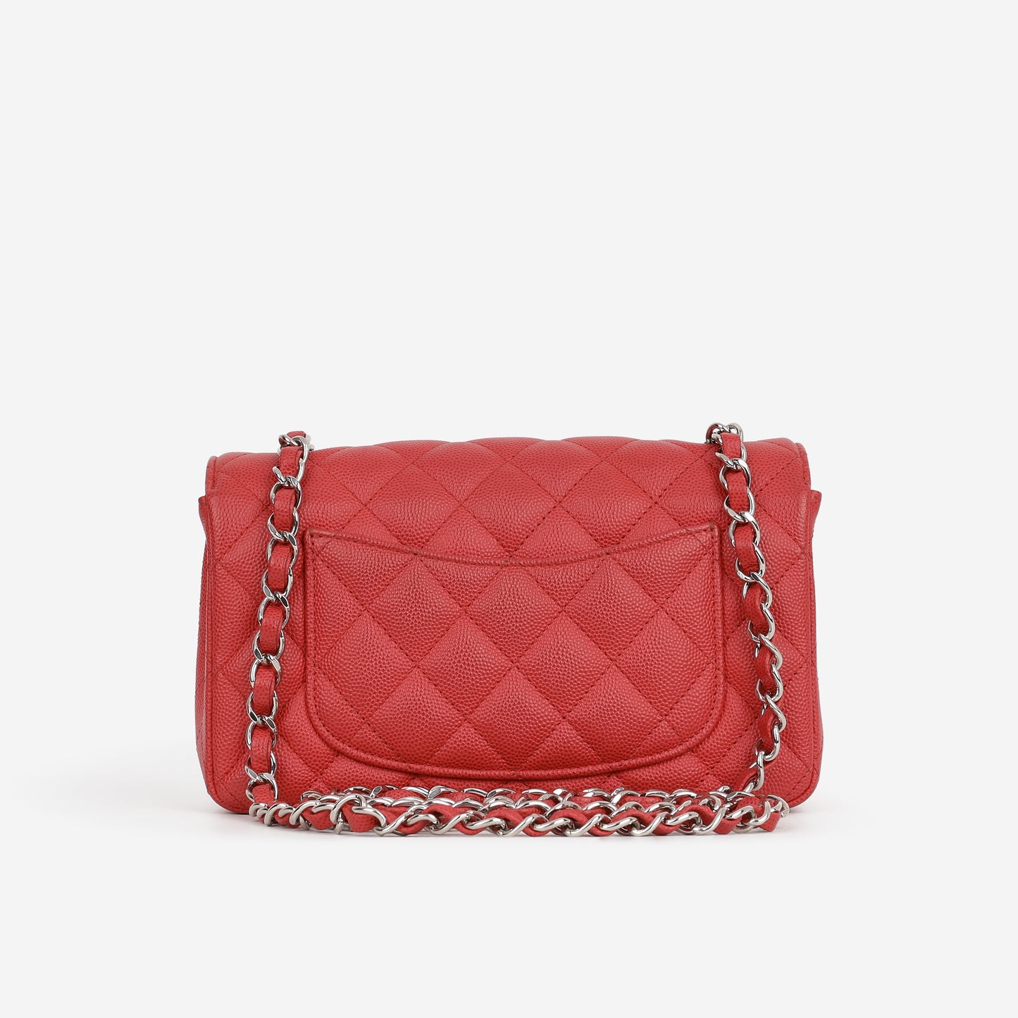 Chanel Mini Rectangular - Coral Red Matte Caviar | Silver Hardware