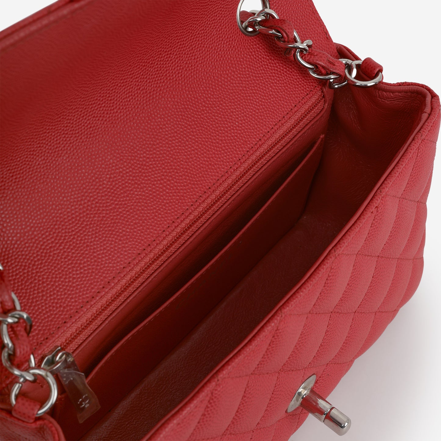 Chanel Mini Rectangular - Coral Red Matte Caviar | Silver Hardware