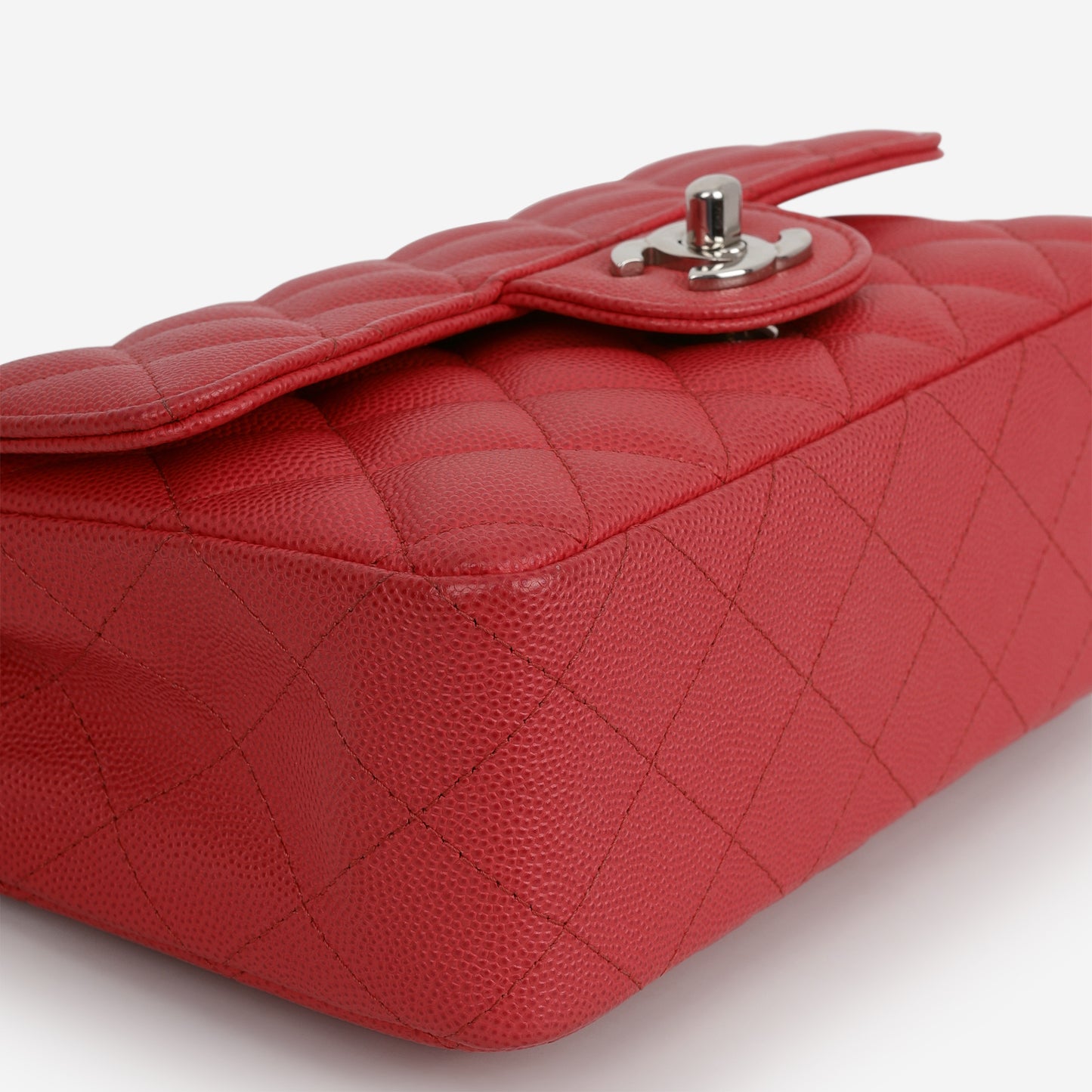 Chanel Mini Rectangular - Coral Red Matte Caviar | Silver Hardware
