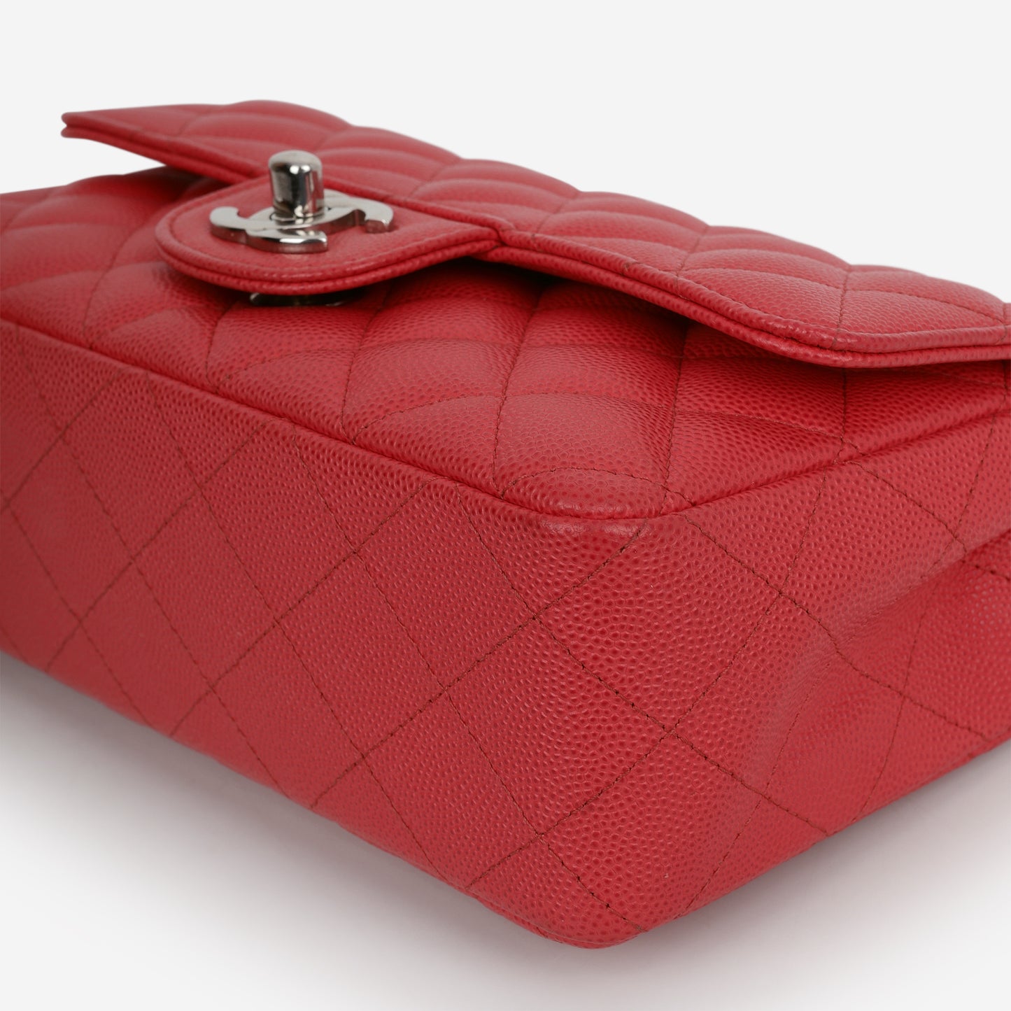 Chanel Mini Rectangular - Coral Red Matte Caviar | Silver Hardware