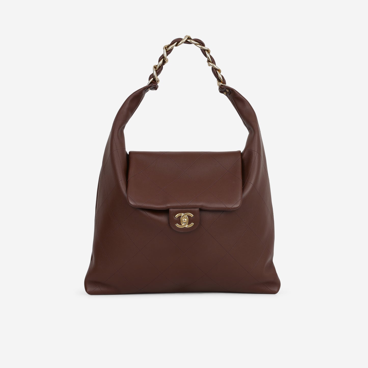 Chanel Maxi Chain Hobo - Brown Calfskin | Aged Gold Hardware