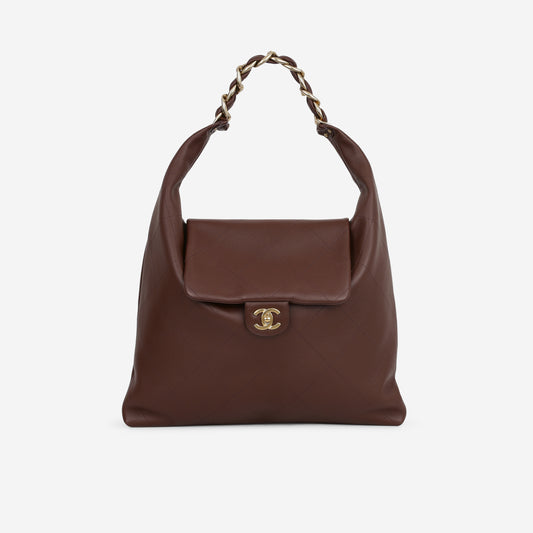 Chanel Maxi Chain Hobo - Brown Calfskin | Aged Gold Hardware