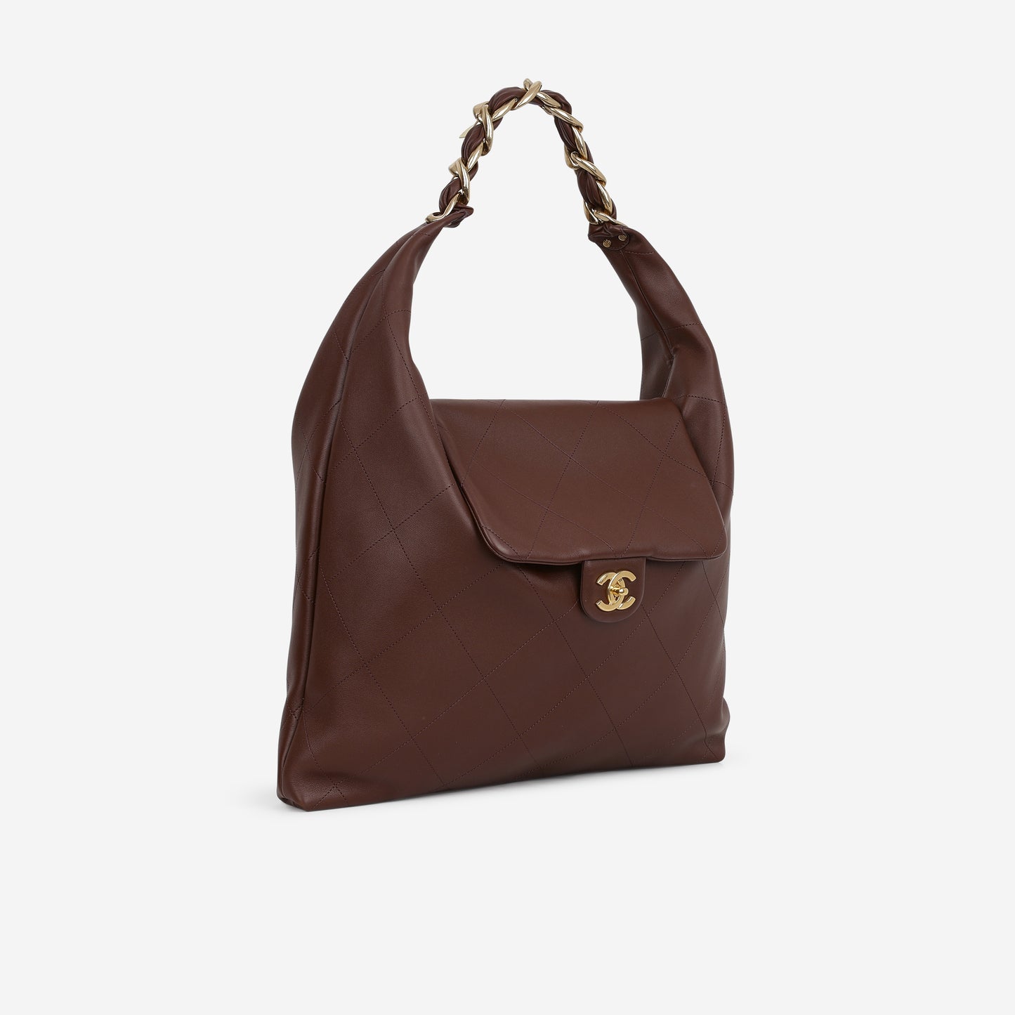 Chanel Maxi Chain Hobo - Brown Calfskin | Aged Gold Hardware
