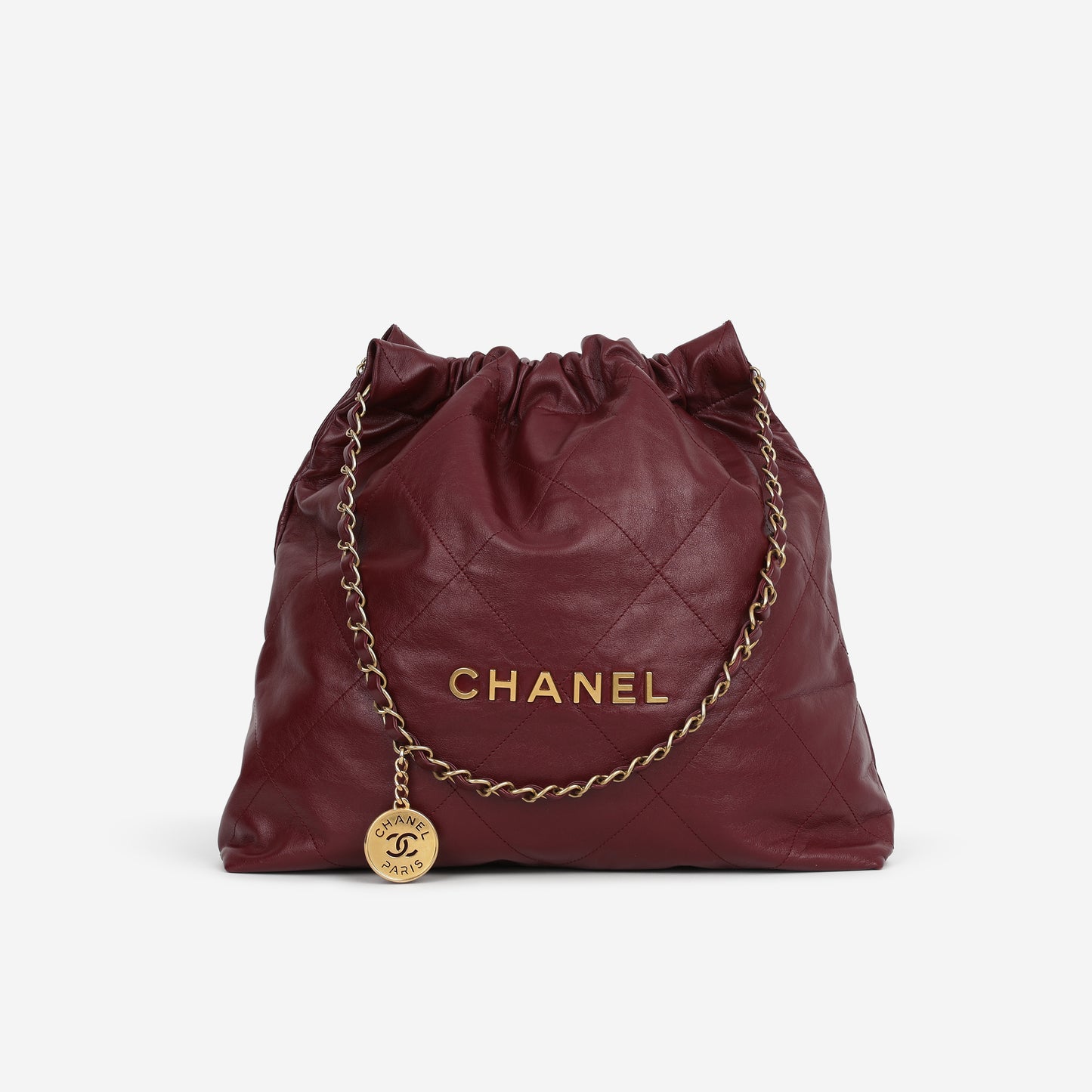 Chanel Medium 22 Hobo - Burgundy Shiny Calfskin | Aged Gold Hardware