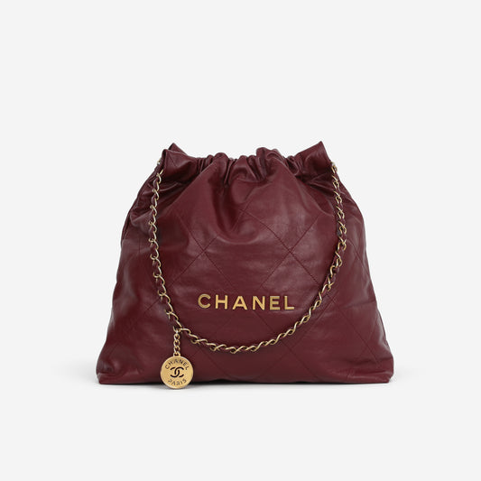 Chanel Medium 22 Hobo - Burgundy Shiny Calfskin | Aged Gold Hardware
