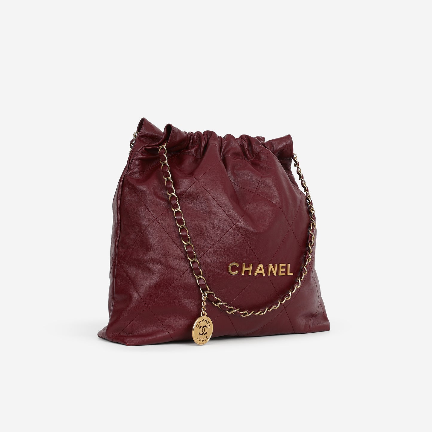 Chanel Medium 22 Hobo - Burgundy Shiny Calfskin | Aged Gold Hardware