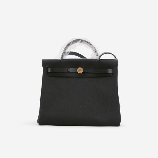 Hermès Herbag 31 - Black Canvas / Hunter Leather | Gold Hardware