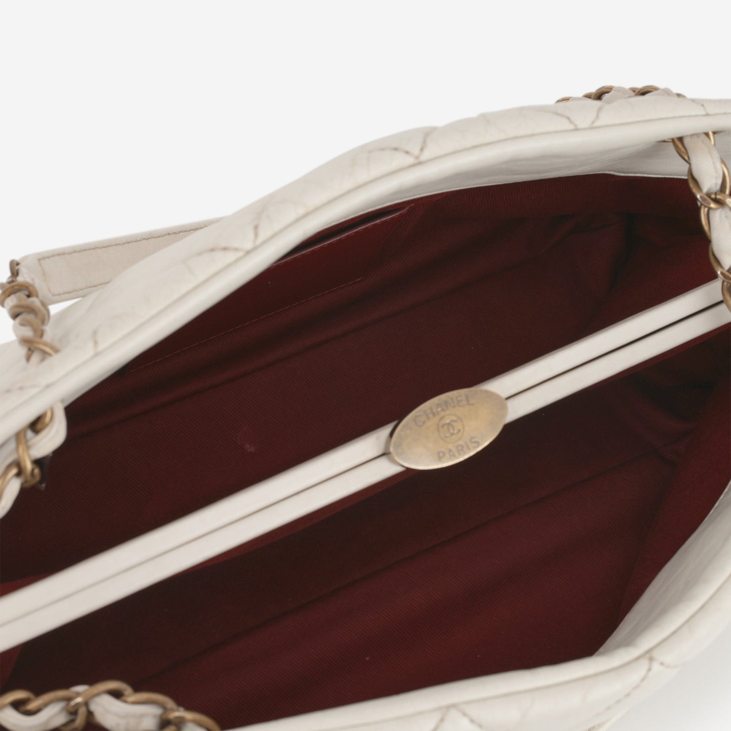 Chanel Mademoiselle Shoulder Bag - White Crumpled Calfskin | Aged Gold Hardware