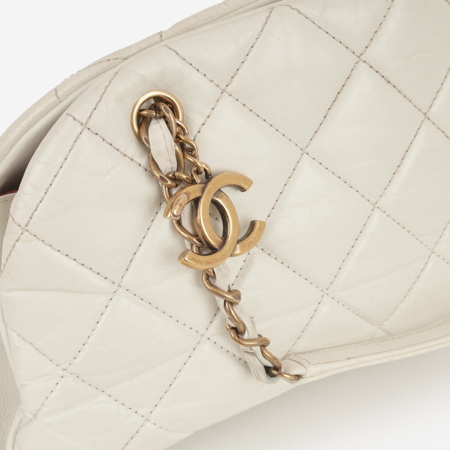 Chanel Mademoiselle Shoulder Bag - White Crumpled Calfskin | Aged Gold Hardware