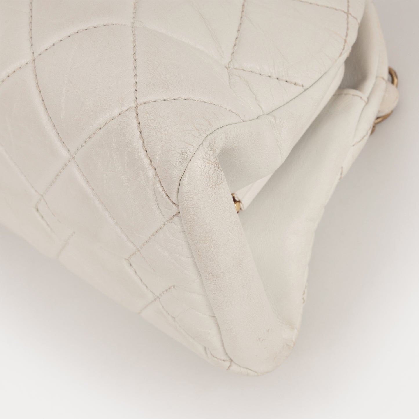 Chanel Mademoiselle Shoulder Bag - White Crumpled Calfskin | Aged Gold Hardware