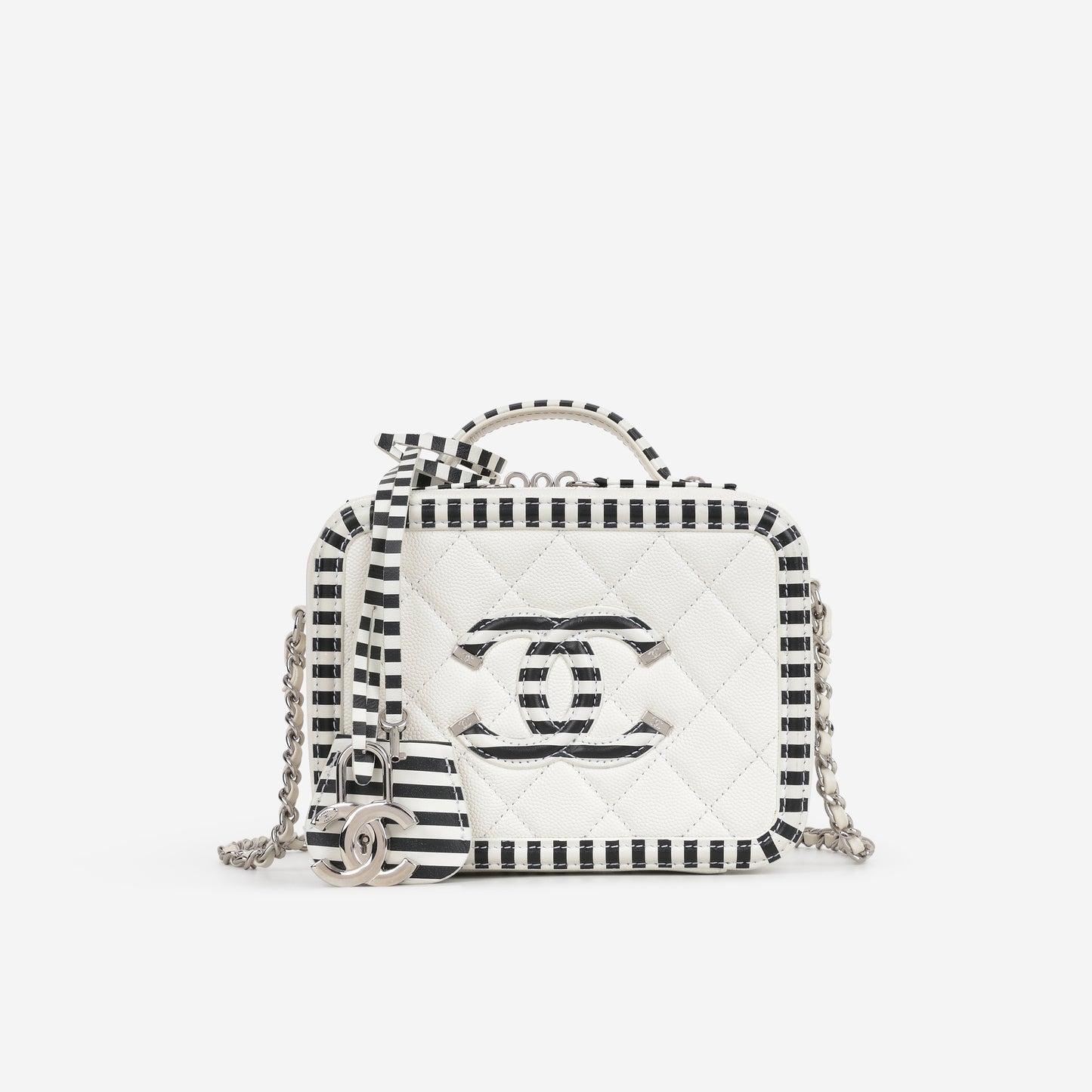 Chanel Small Filigree CC Vanity Case - White / Black Caviar | Silver Hardware