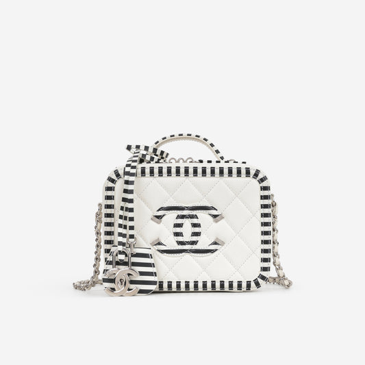 Chanel Small Filigree CC Vanity Case - White / Black Caviar | Silver Hardware