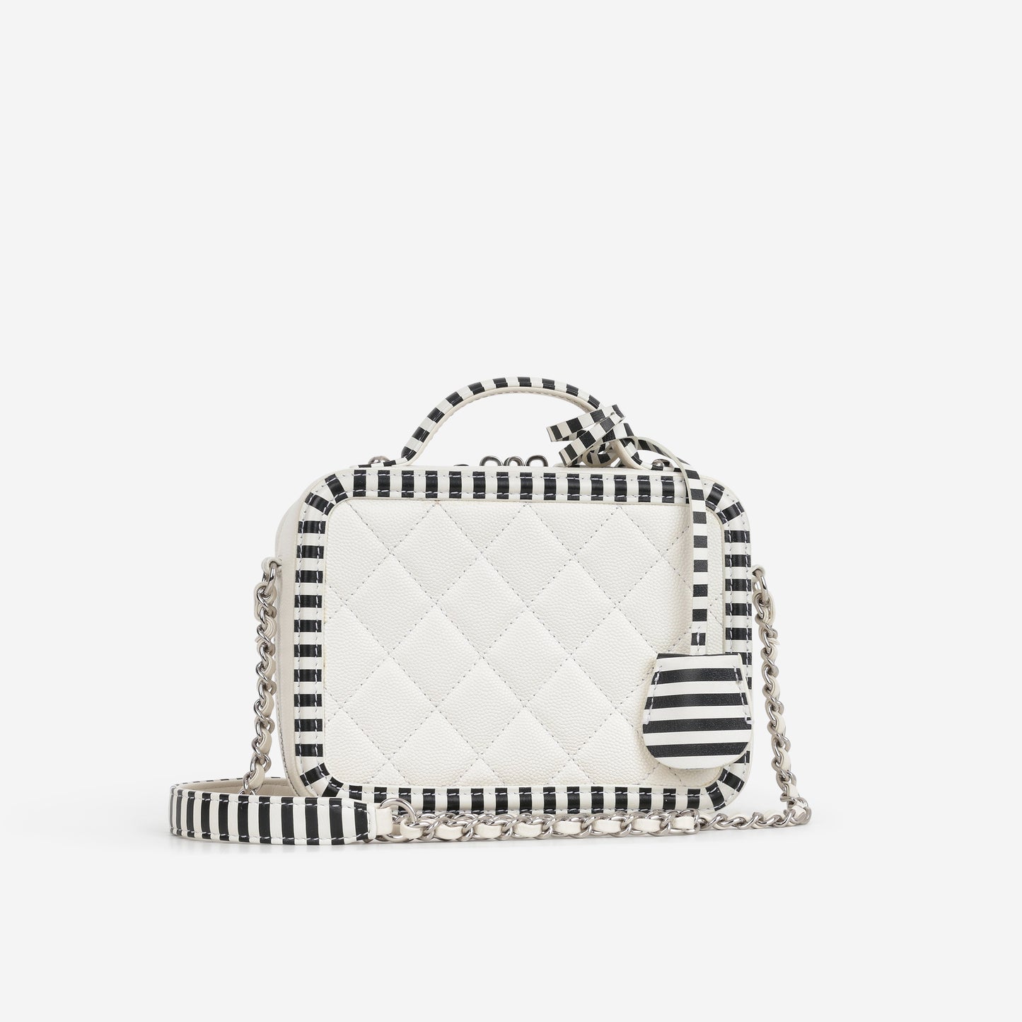 Chanel Small Filigree CC Vanity Case - White / Black Caviar | Silver Hardware