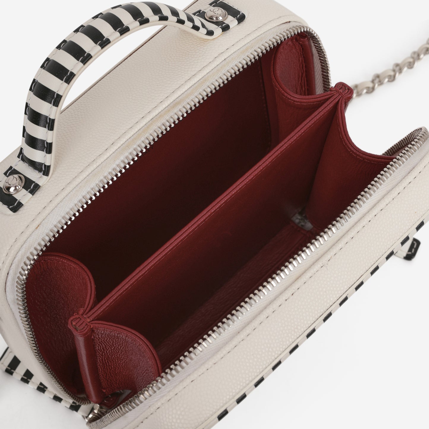 Chanel Small Filigree CC Vanity Case - White / Black Caviar | Silver Hardware