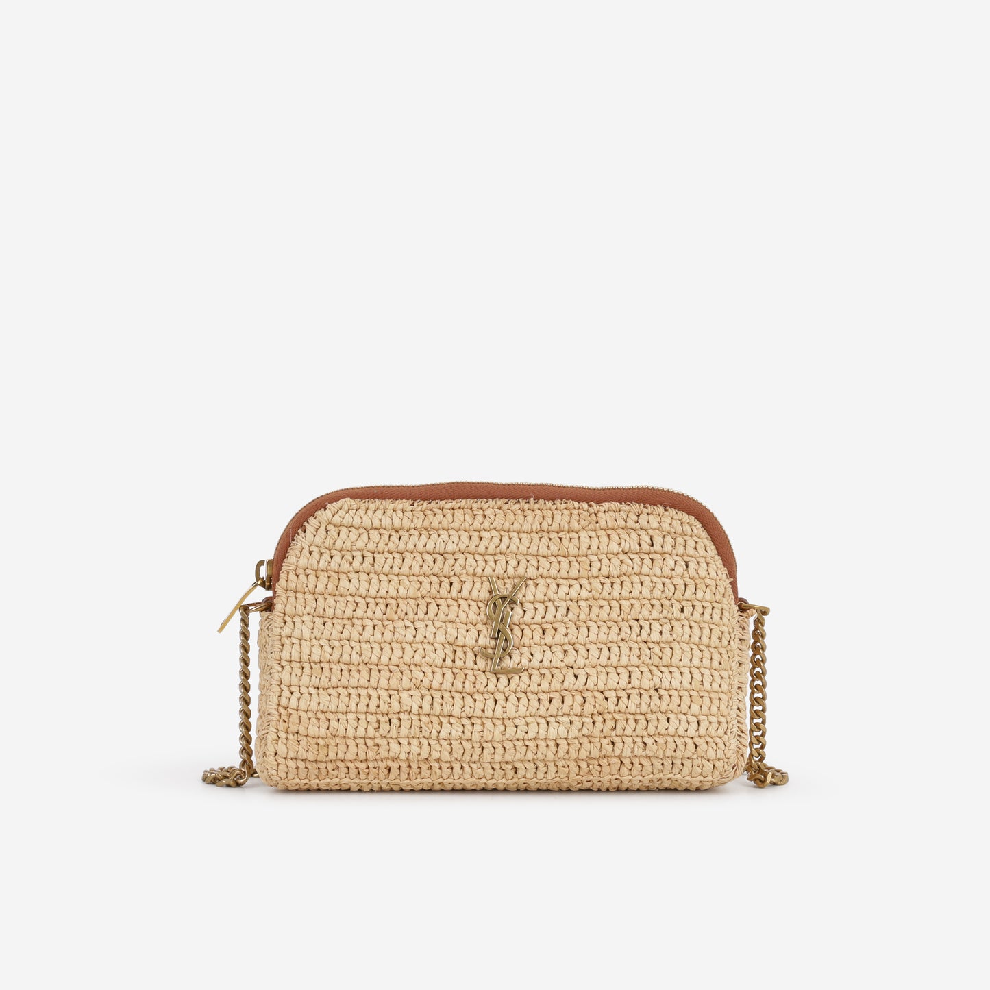 Saint Gaby Zipped Pouch - Raffia / Brown Leather Trim | Gold Hardware