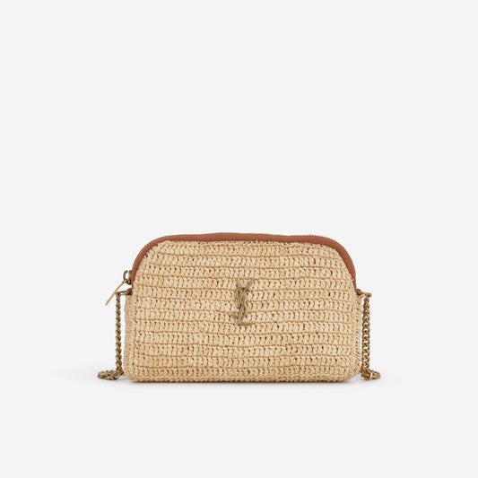 Saint Gaby Zipped Pouch - Raffia / Brown Leather Trim | Gold Hardware