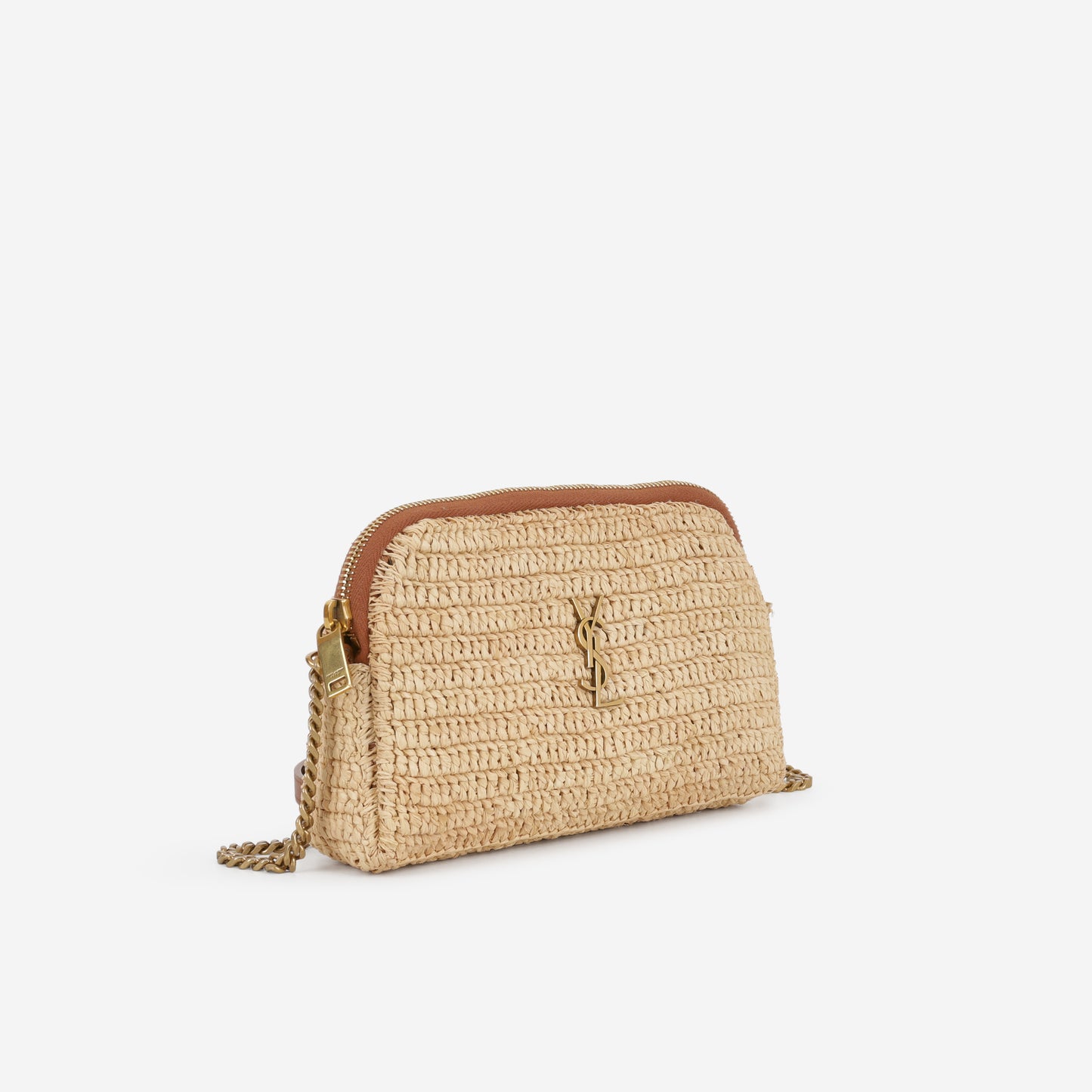 Saint Gaby Zipped Pouch - Raffia / Brown Leather Trim | Gold Hardware