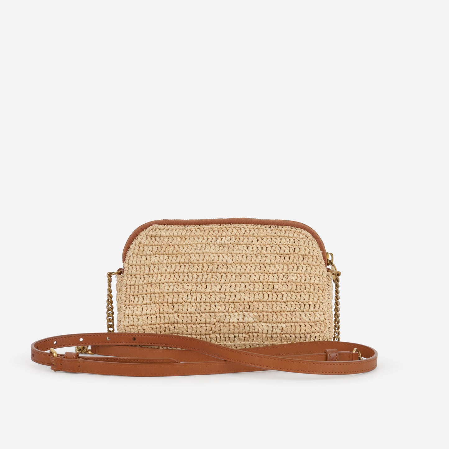 Saint Gaby Zipped Pouch - Raffia / Brown Leather Trim | Gold Hardware