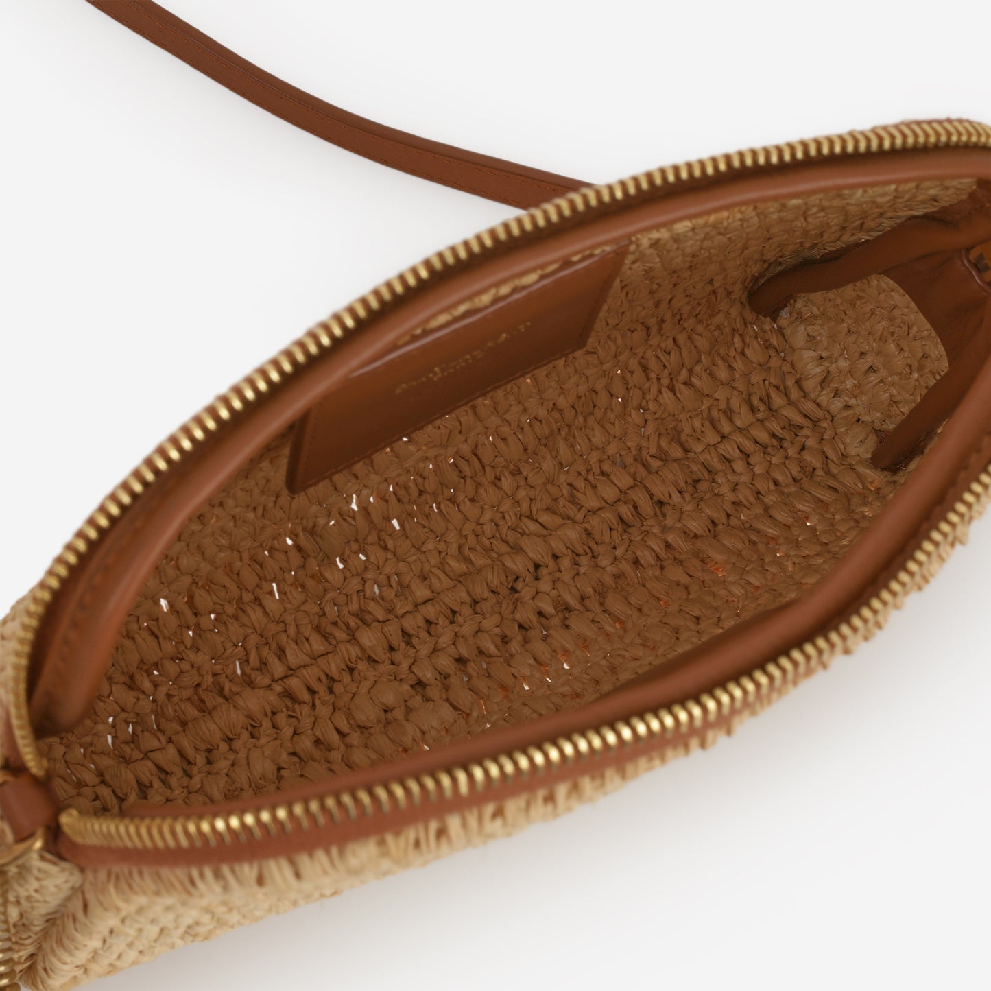 Saint Gaby Zipped Pouch - Raffia / Brown Leather Trim | Gold Hardware