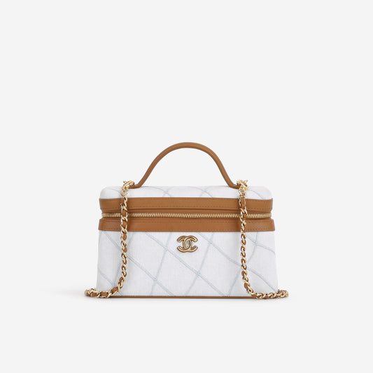 Chanel Coco Beach Vanity with Top Handle - Denim / Tan Leather | Champagne Gold Hardware