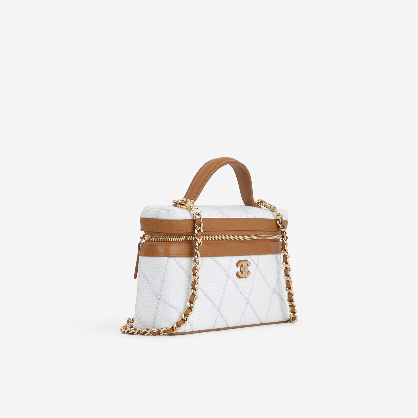 Chanel Coco Beach Vanity with Top Handle - Denim / Tan Leather | Champagne Gold Hardware