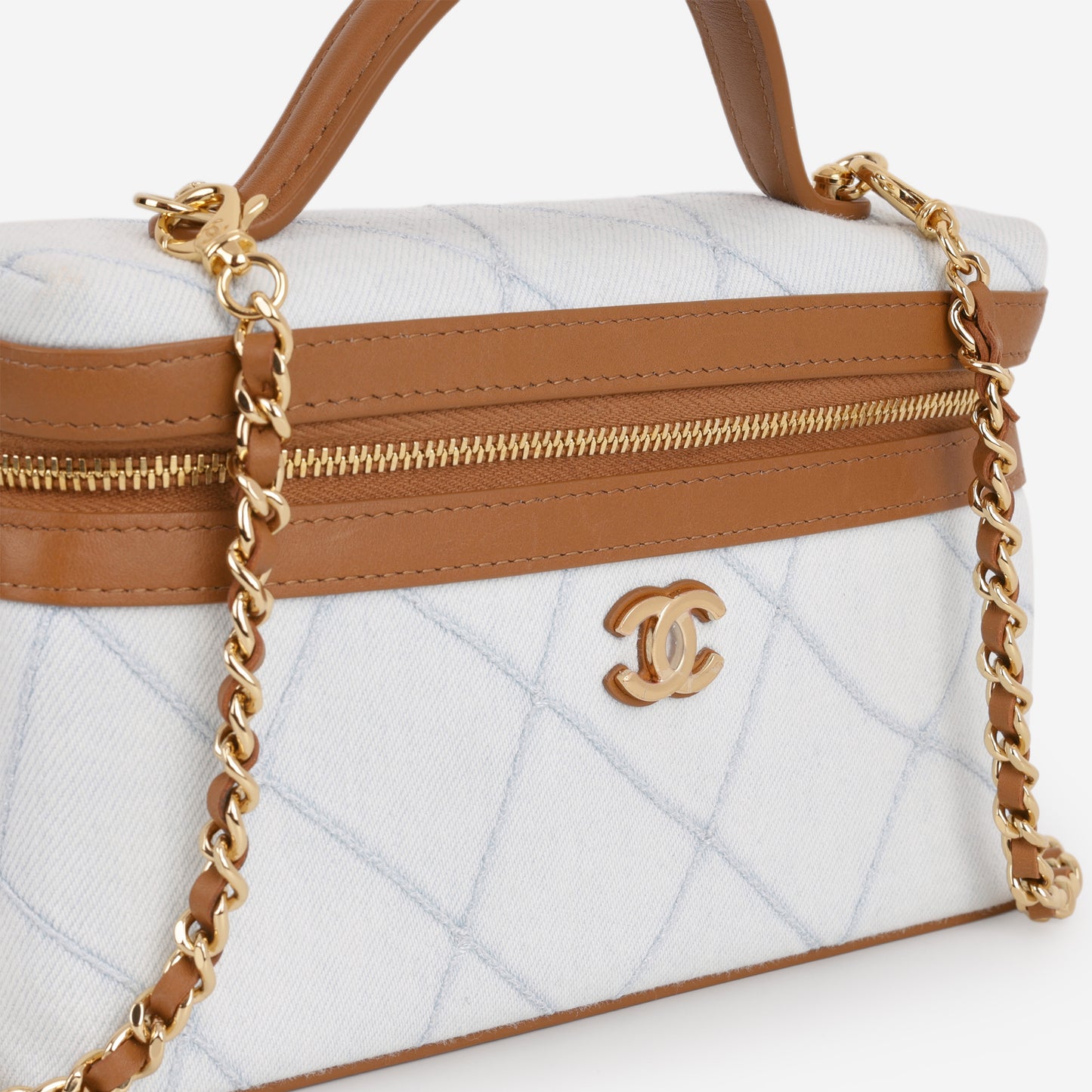 Chanel Coco Beach Vanity with Top Handle - Denim / Tan Leather | Champagne Gold Hardware