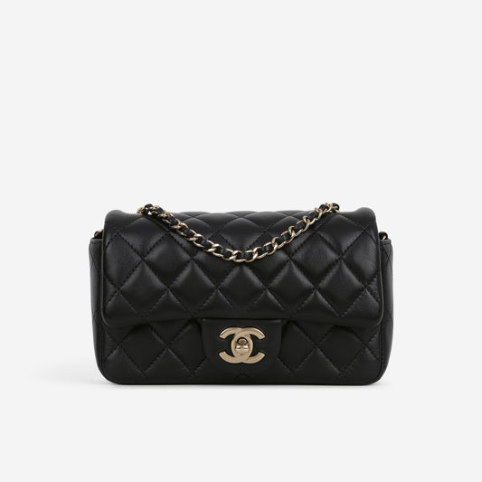 Chanel Mini Rectangular Slim - Black Lambskin | Champagne Gold Hardware