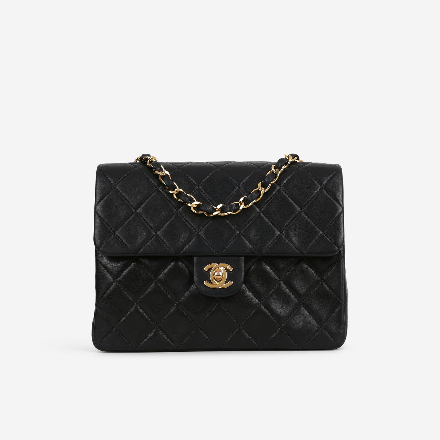 Chanel Vintage Square Flap Bag - Black Lambskin | Gold Hardware