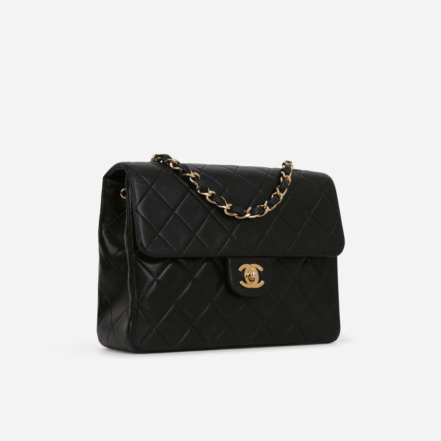 Chanel Vintage Square Flap Bag - Black Lambskin | Gold Hardware