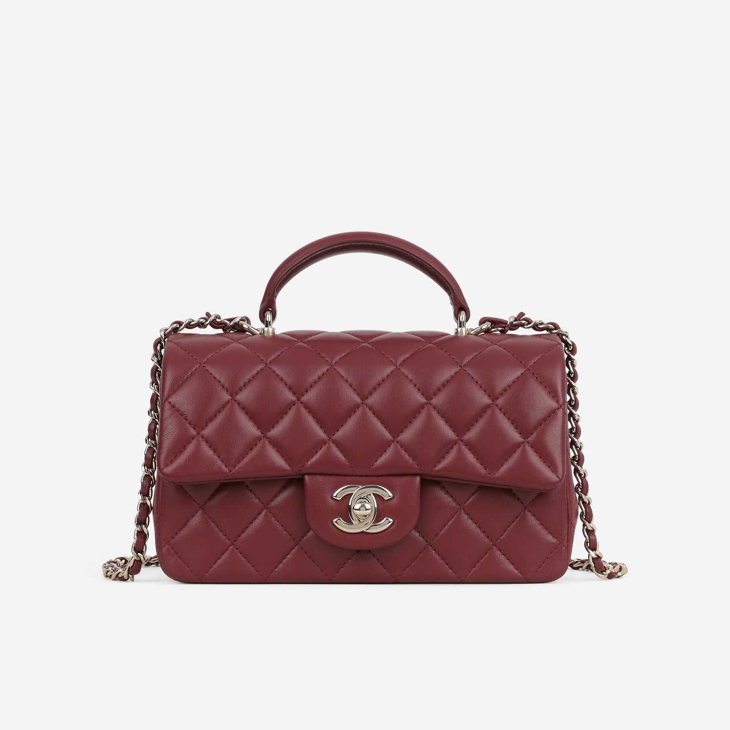 Chanel Mini Rectangular Top Handle - Burgundy Lambskin | Champagne Gold Hardware