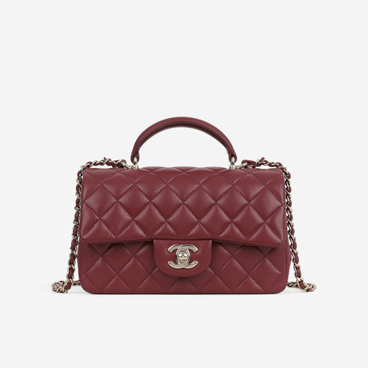 Chanel Mini Rectangular Top Handle - Burgundy Lambskin | Champagne Gold Hardware