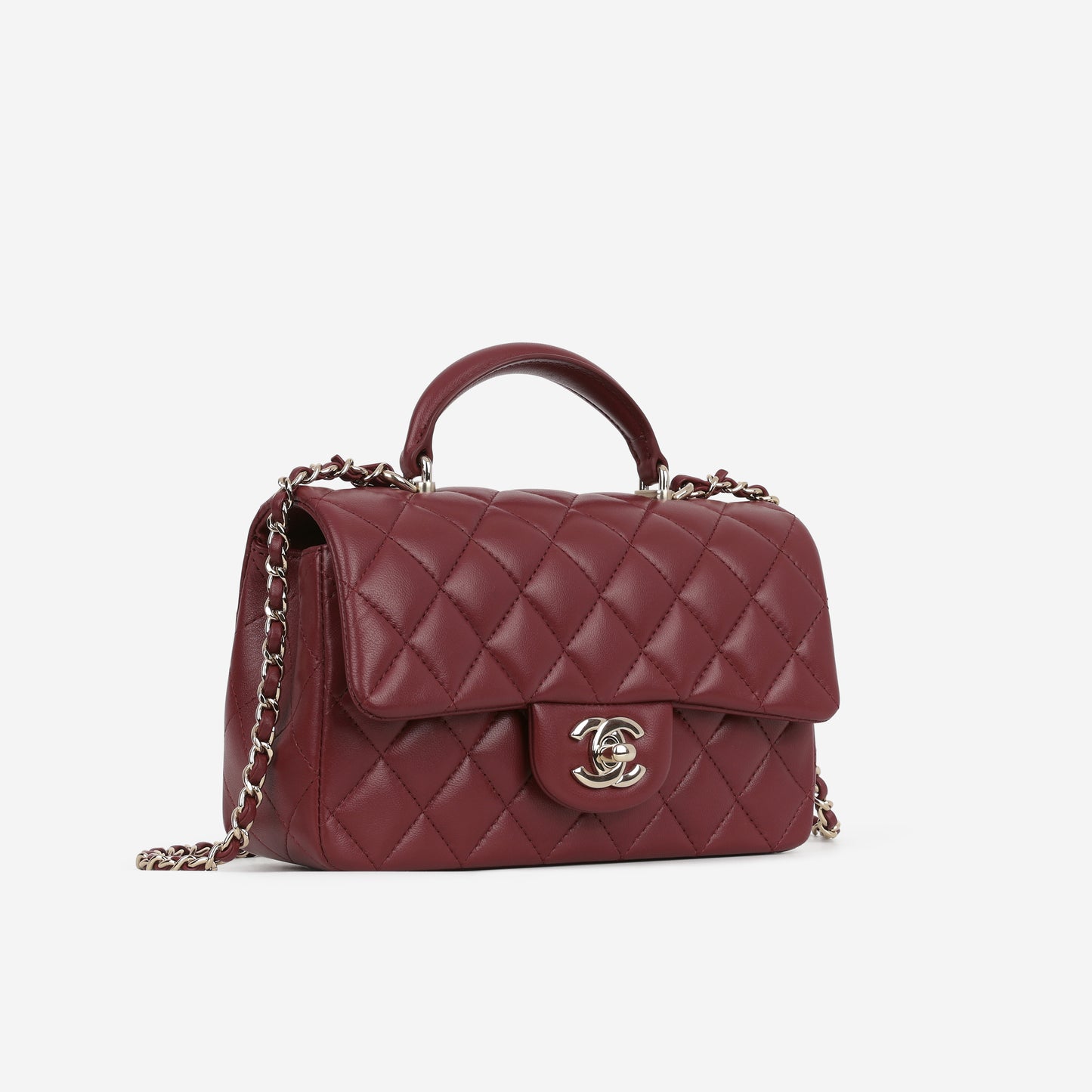 Chanel Mini Rectangular Top Handle - Burgundy Lambskin | Champagne Gold Hardware