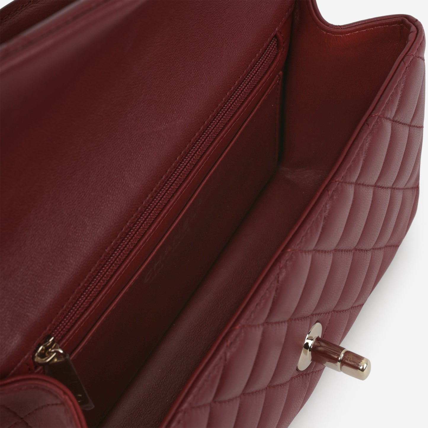 Chanel Mini Rectangular Top Handle - Burgundy Lambskin | Champagne Gold Hardware