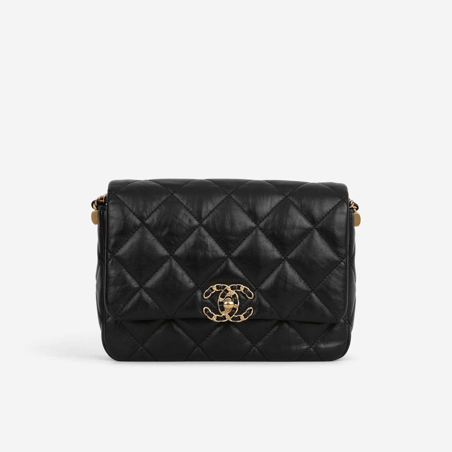 Chanel Seasonal 19 Mini Flap Bag - Black Calfskin | Antique Gold-tone Hardware