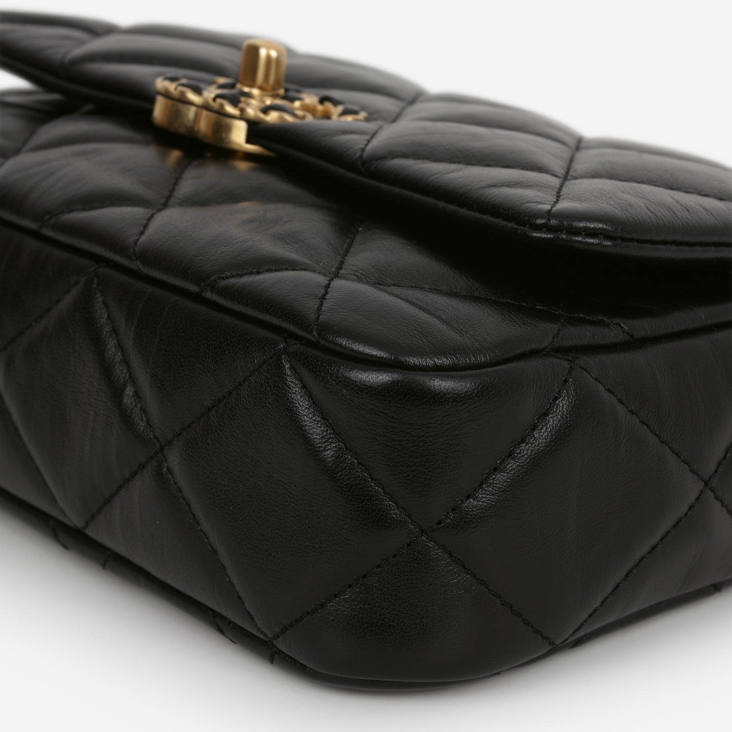 Chanel Seasonal 19 Mini Flap Bag - Black Calfskin | Antique Gold-tone Hardware