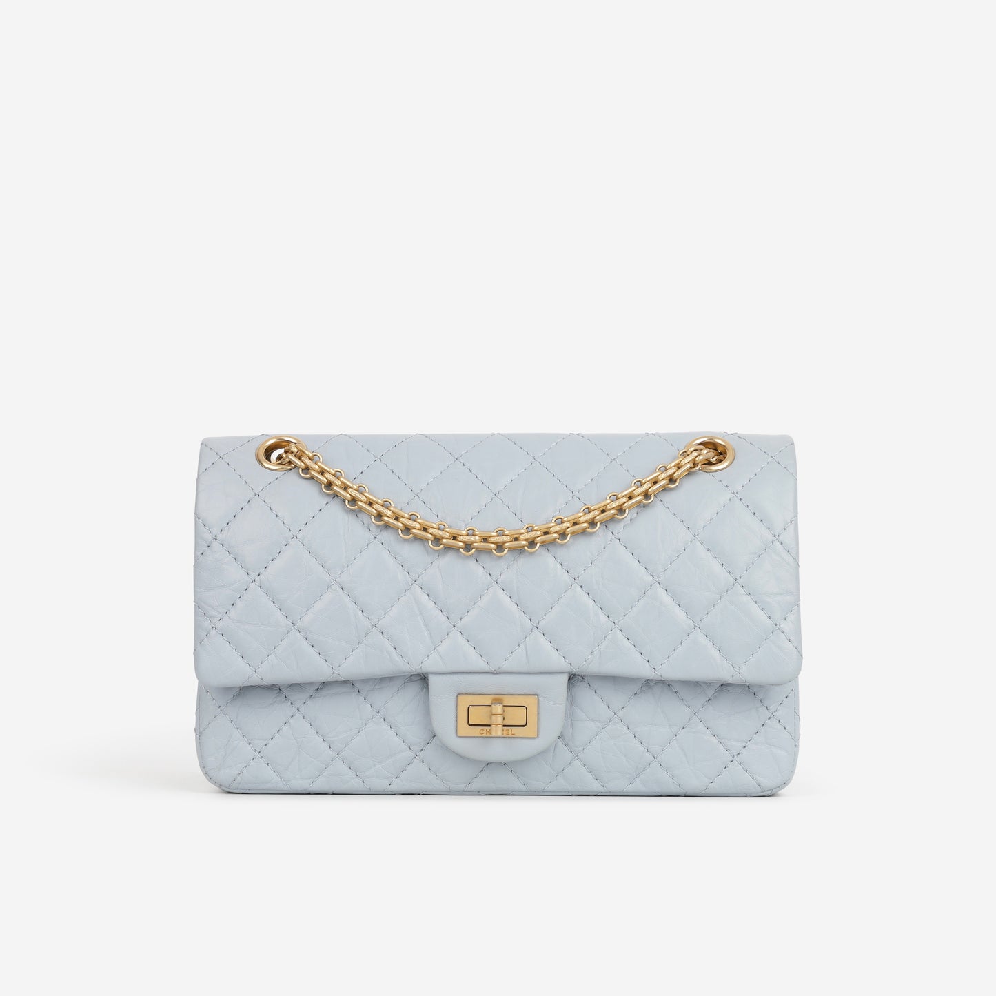 Chanel 2.55 Re-Issue 225 - Light Blue Crumpled Calfskin | Antique Gold Hardware