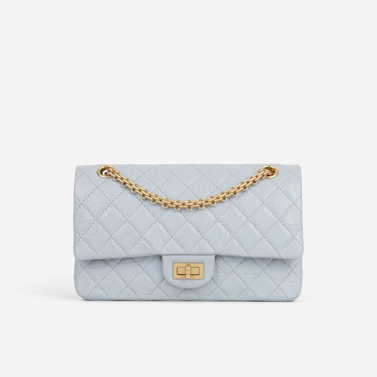 Chanel 2.55 Re-Issue 225 - Light Blue Crumpled Calfskin | Antique Gold Hardware