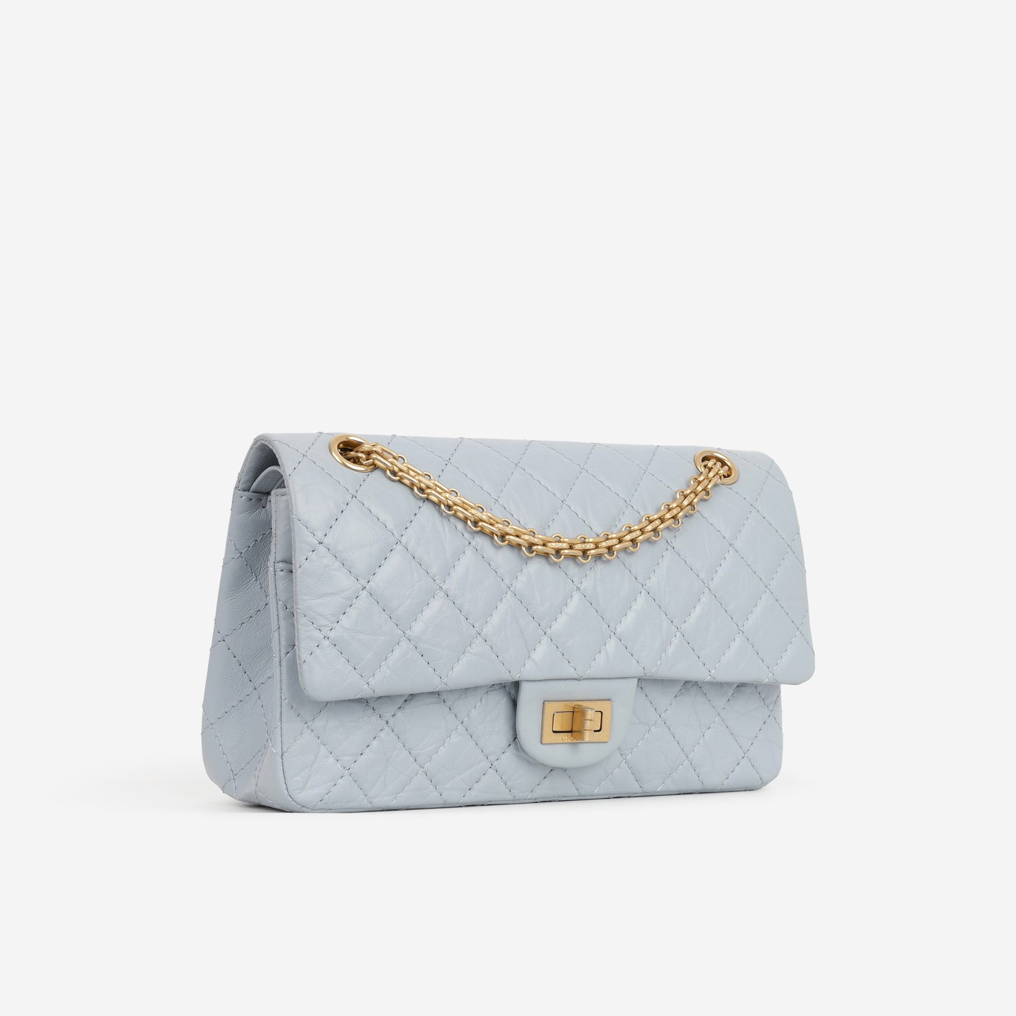 Chanel 2.55 Re-Issue 225 - Light Blue Crumpled Calfskin | Antique Gold Hardware